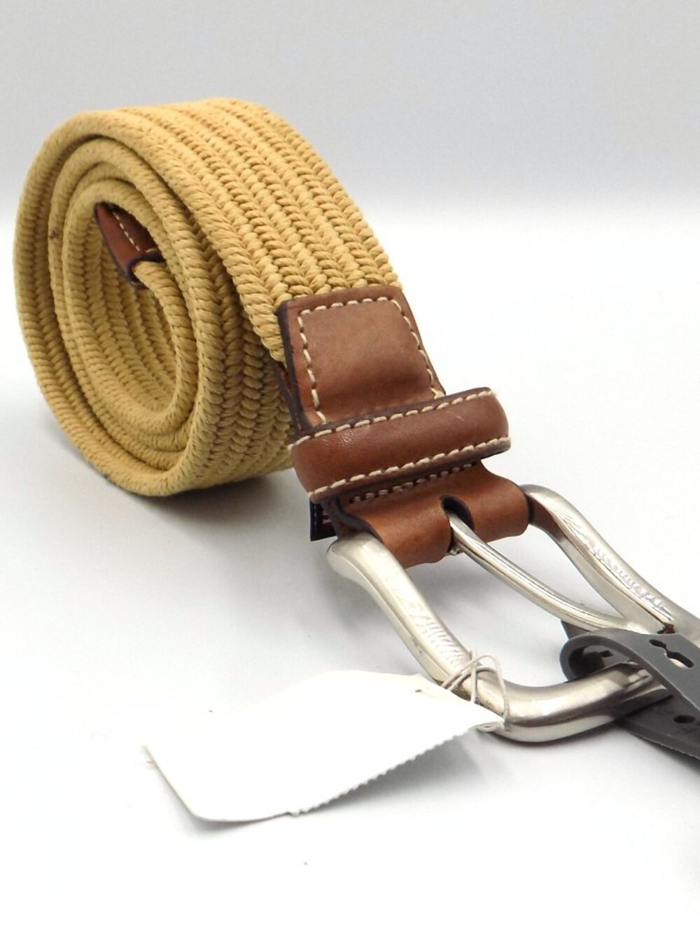 Brighton Jewelry "Palmer" Stretch Belt Leather Accents Buckle Natural